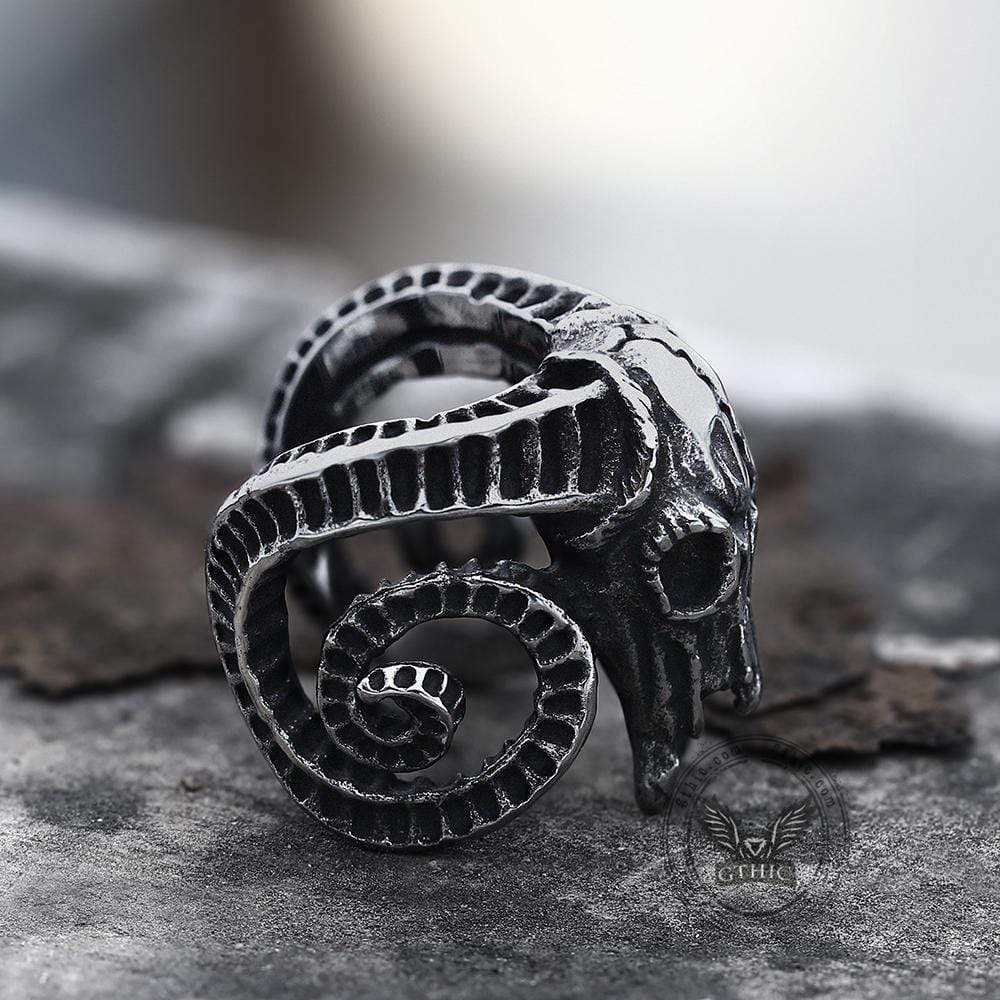 Domineering Sheep Head Stainless Steel Beast Skull Ring | Gthic.com