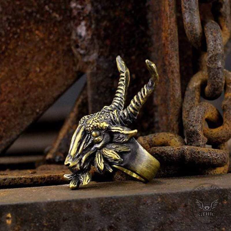 Evil Satan Ram Head Brass Animal Ring | Gthic.com