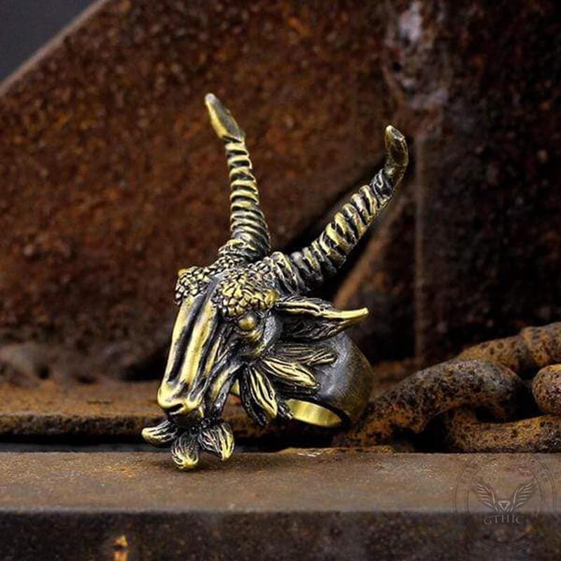 Evil Satan Ram Head Brass Animal Ring | Gthic.com