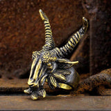 Evil Satan Ram Head Brass Animal Ring