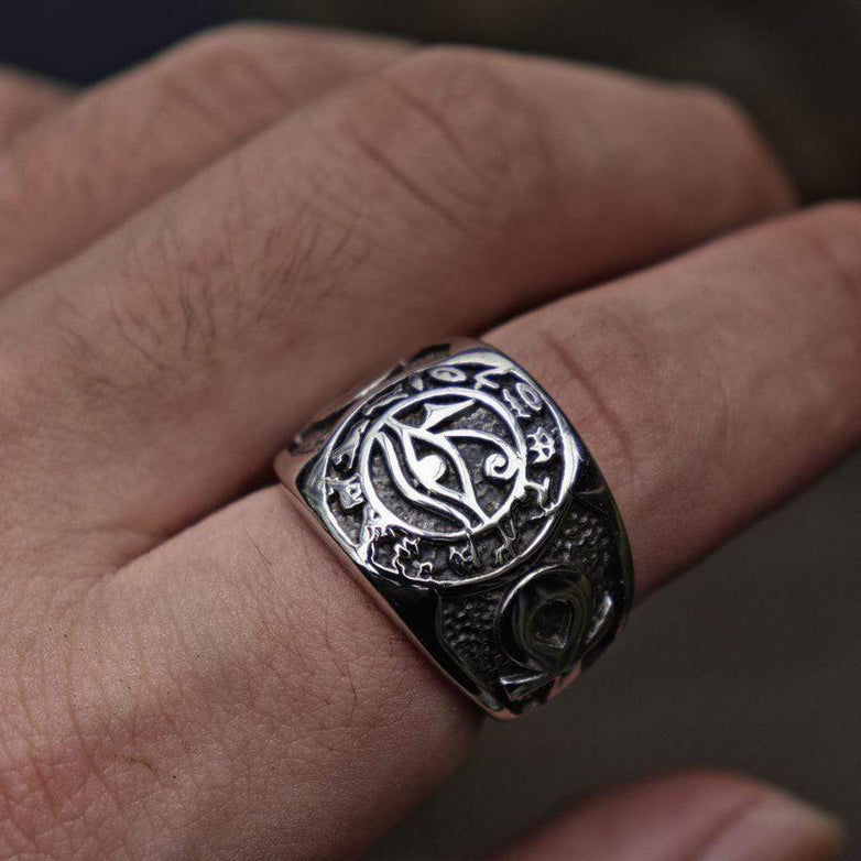 Eye of Ra Ankh Cross Stainless Steel Egypt Ring 02 | Gthic.com