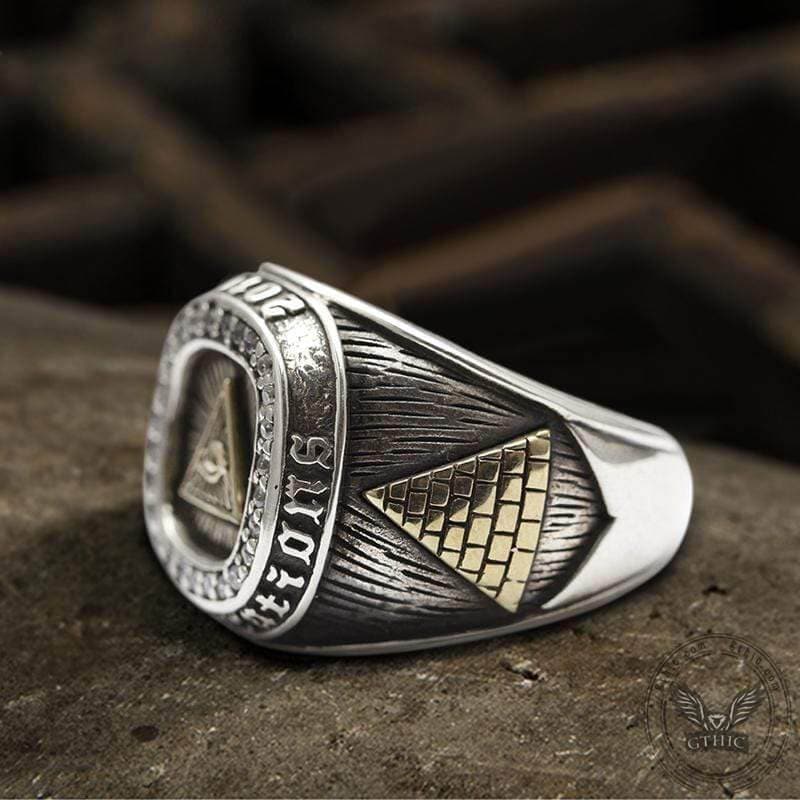 Eye of Providence Sterling Silver Masonic Ring 02 | Gthic.com