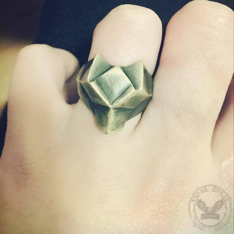 Faceted Fox Head Sterling Silver Biker Ring | Gthic.com