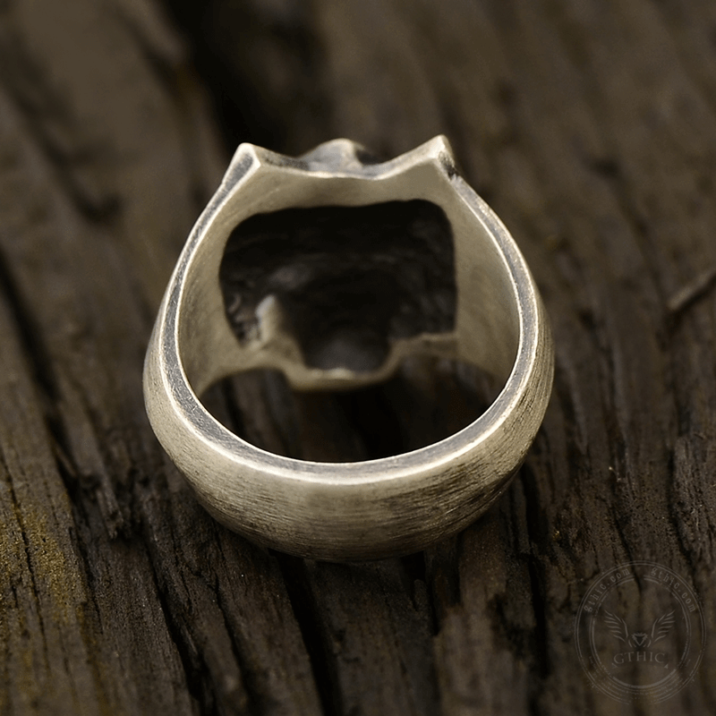 Faceted Fox Head Sterling Silver Biker Ring