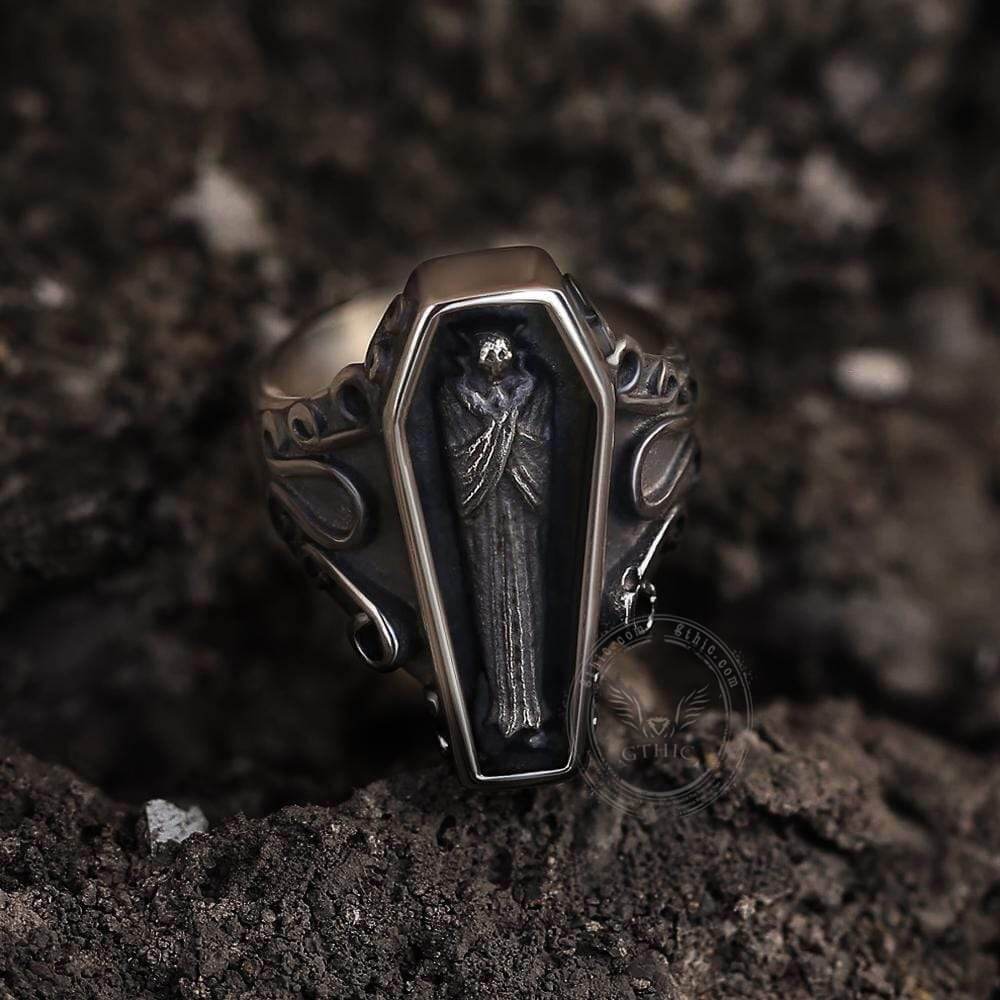 Funeral Vampire Coffin Stainless Steel Skull Ring | Gthic.com