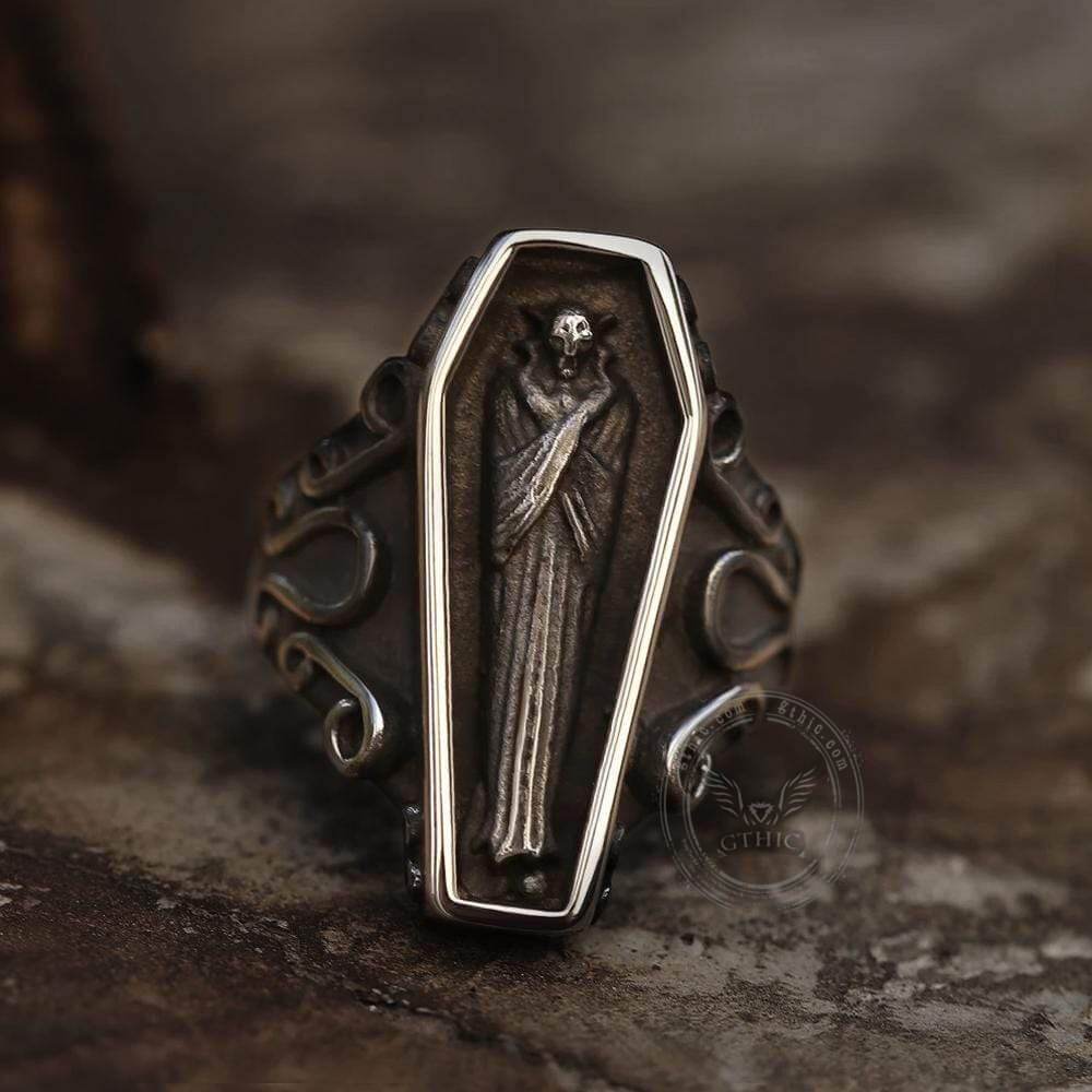 Funeral Vampire Coffin Stainless Steel Skull Ring | Gthic.com