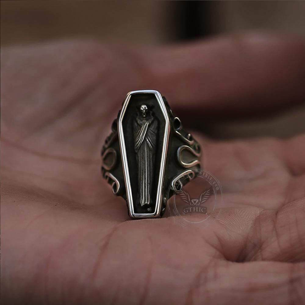 Funeral Vampire Coffin Stainless Steel Skull Ring | Gthic.com