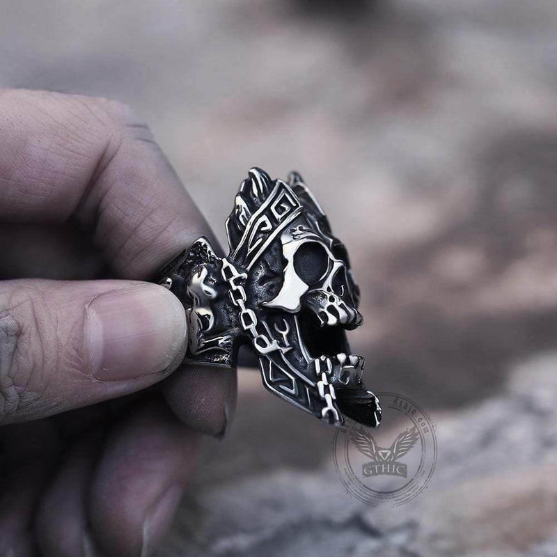 God of War Ares Stainless Steel Skull Ring - Stainless Steel - Black ...