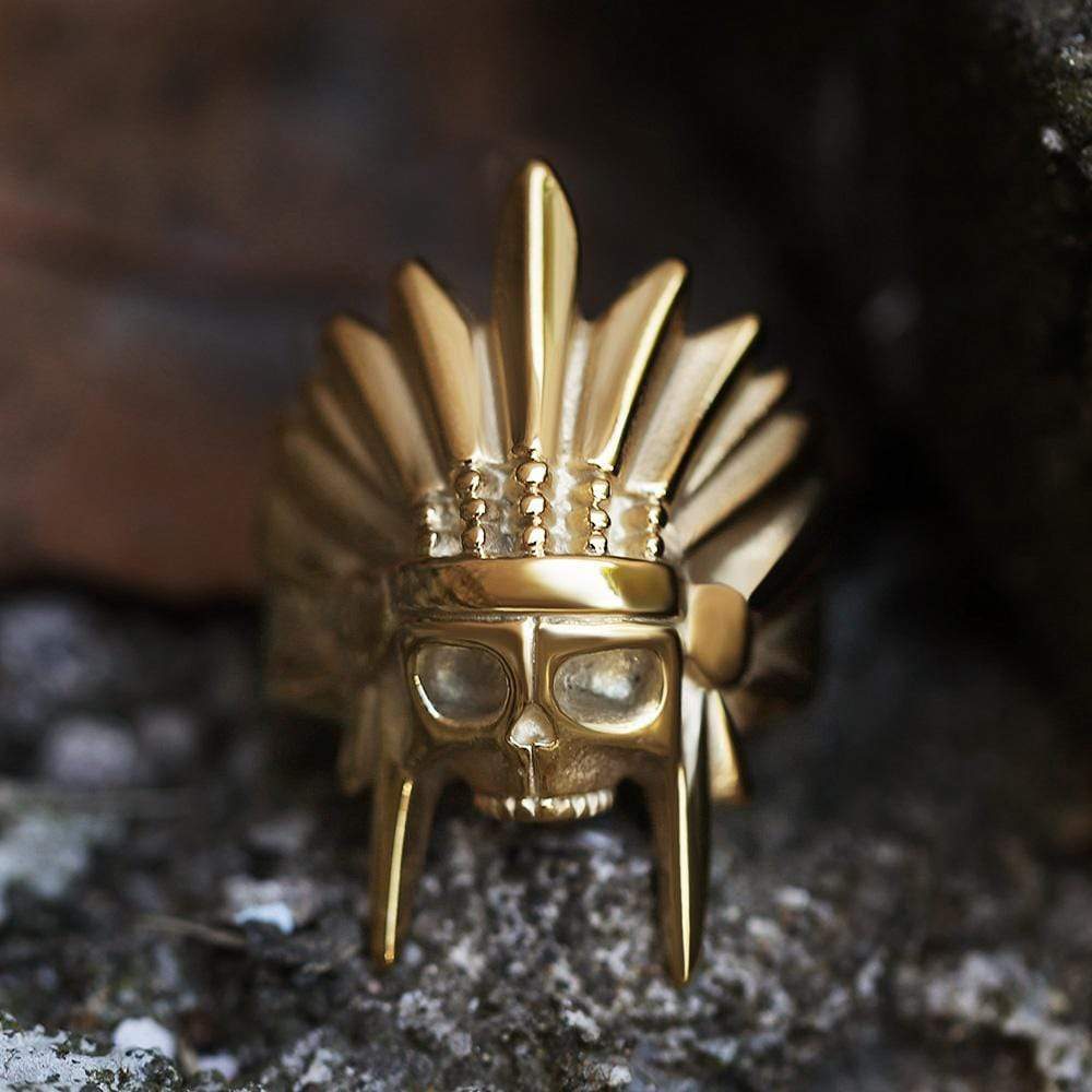 Tribal Chief Stainless Steel Skull Ring | Gthic.com