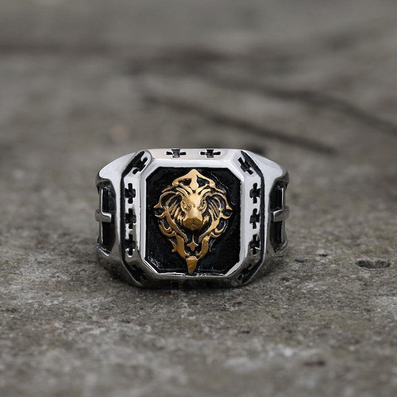 Golden Lion Stainless Steel Beast Ring | Gthic.com