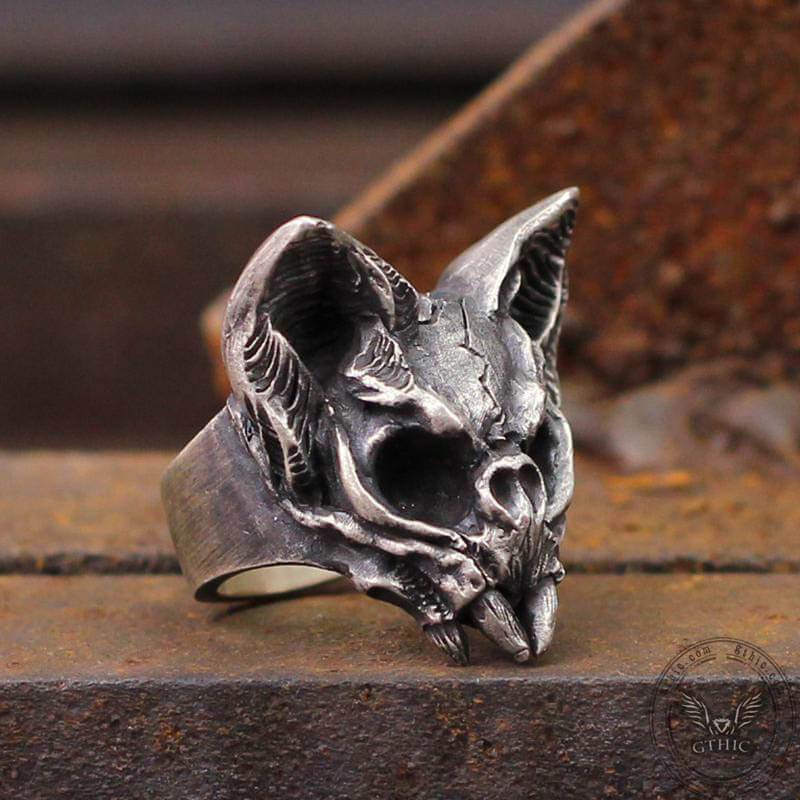 Gothic Cat Sterling Silver Skull Ring 01 | Gthic.com