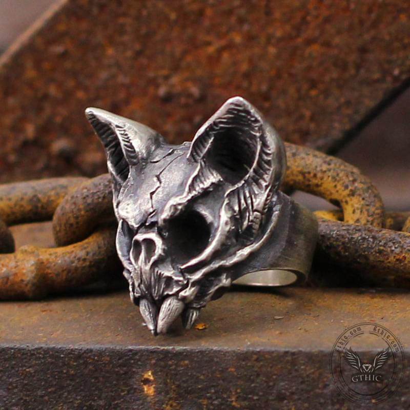 Gothic Cat Sterling Silver Skull Ring 02 | Gthic.com