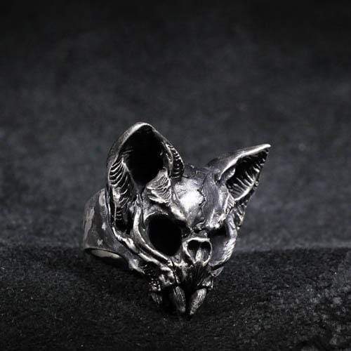Anello teschio in argento sterling con gatto gotico
