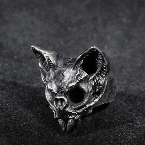 Gothic-Katzen-Totenkopf-Ring aus Sterlingsilber