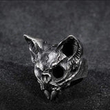 Gotische kat sterling zilveren schedelring