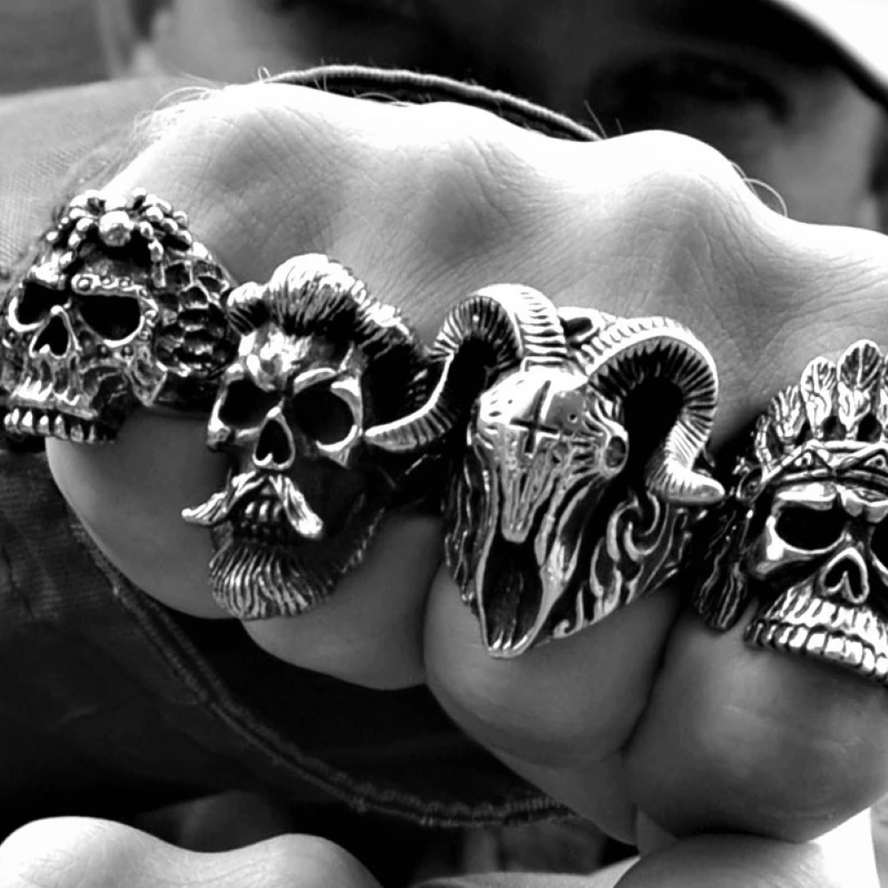 Gothic Demon Biker Skull Ring | Gthic.com