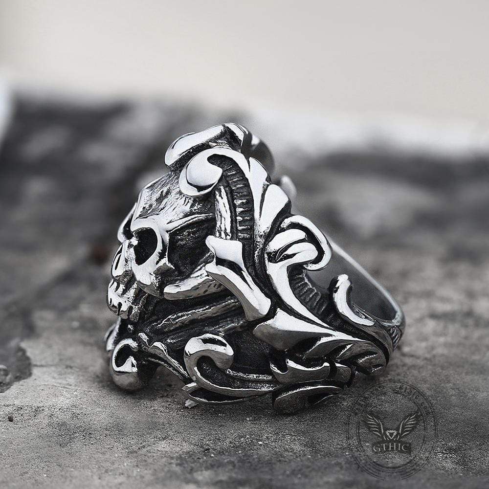 Gothic Vine Stainless Steel Skull Ring | Gthic.com