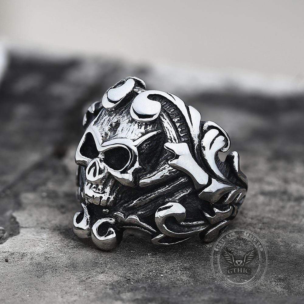 Gothic Vine Stainless Steel Skull Ring | Gthic.com