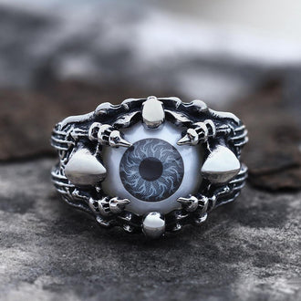 Greek Evil Eye Stainless Steel Skull Ring | Gthic.com