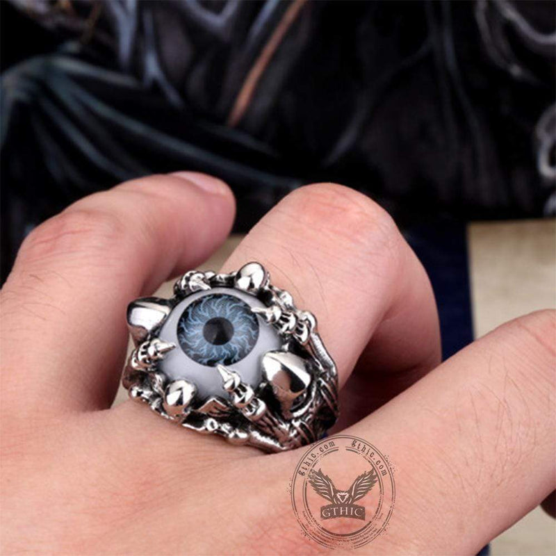 Greek Evil Eye Stainless Steel Skull Ring | Gthic.com