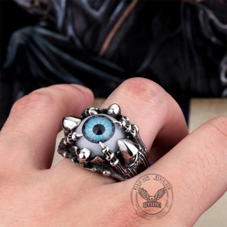 Greek Evil Eye Stainless Steel Skull Ring | Gthic.com