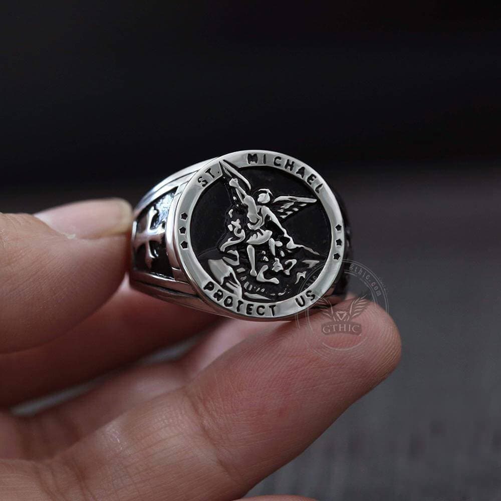 Archangle Saint Michael Stainless Steel Ring 03 | Gthic.com