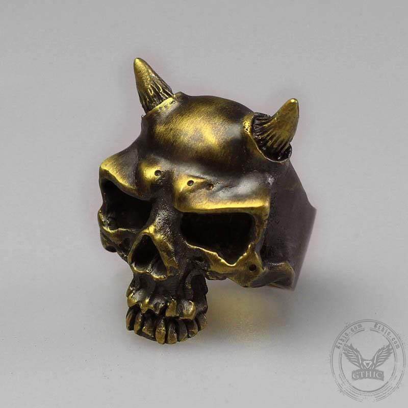 Horn Brass Skull Ring 05 | Gthic.com