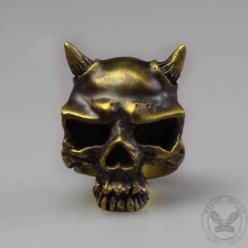 Horn Brass Skull Ring 04 | Gthic.com