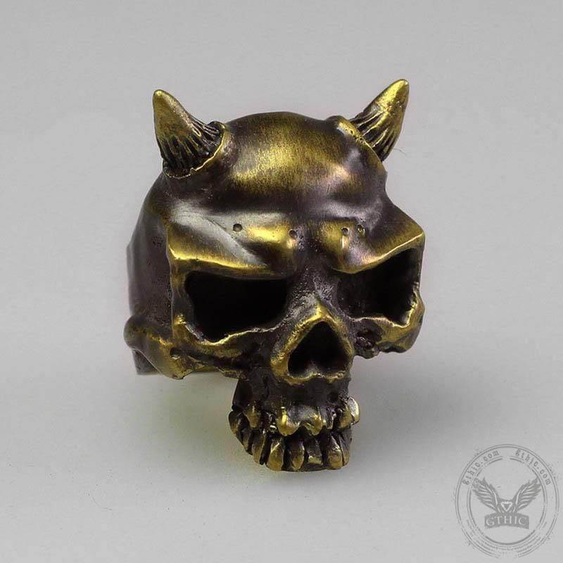 Horn Brass Skull Ring