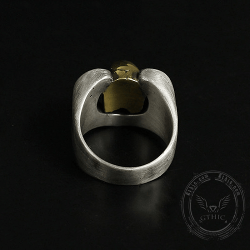 Hufeisen-Pentagramm-Totenkopf-Ring aus Sterlingsilber