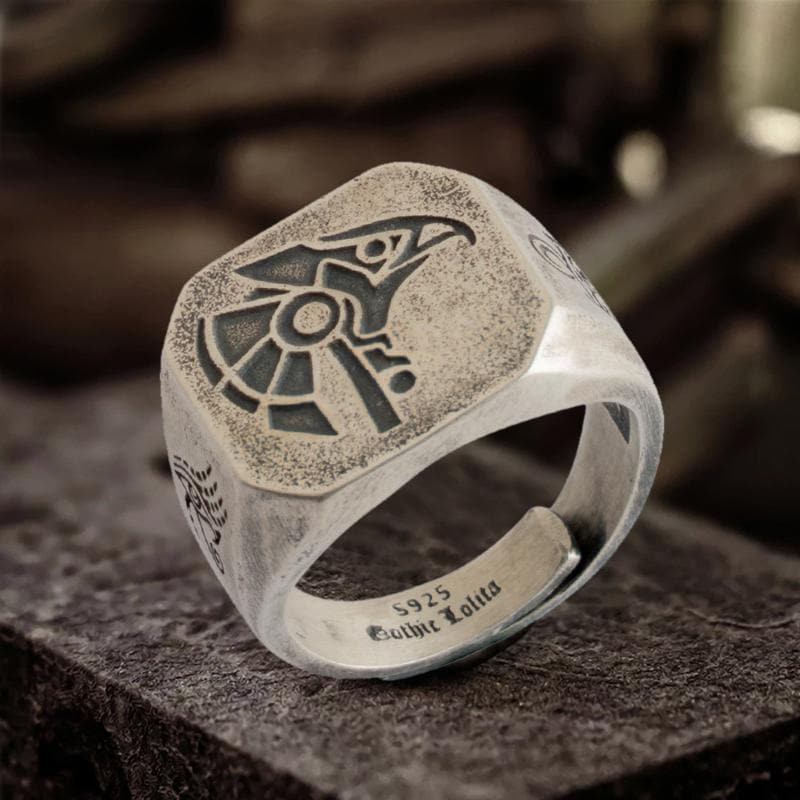 Horus And Anubis Sterling Silver Ring 02 | Gthic.com