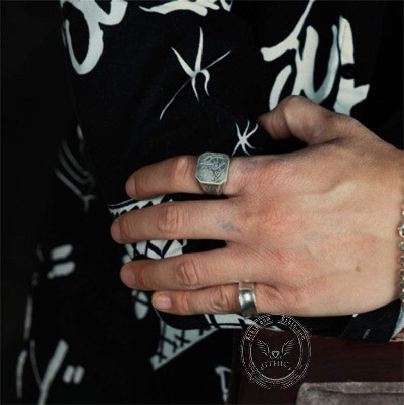 Horus And Anubis Sterling Silver Ring