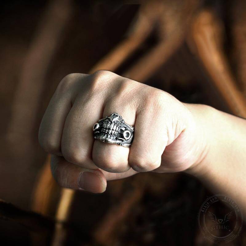 Unique Face Shield Sterling Silver Ring