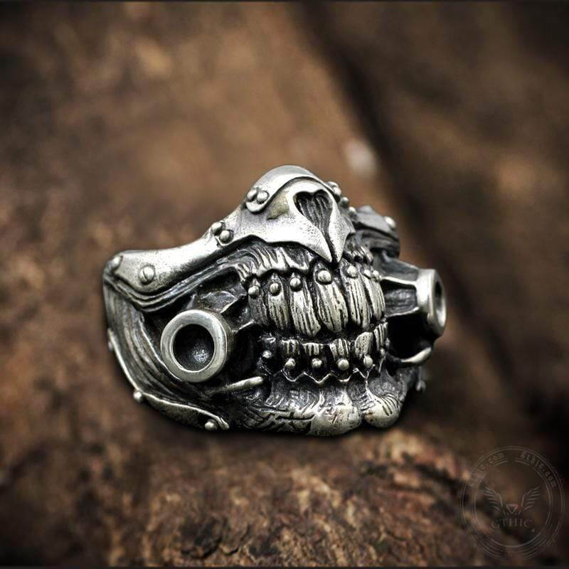 Unique Face Shield Sterling Silver Ring