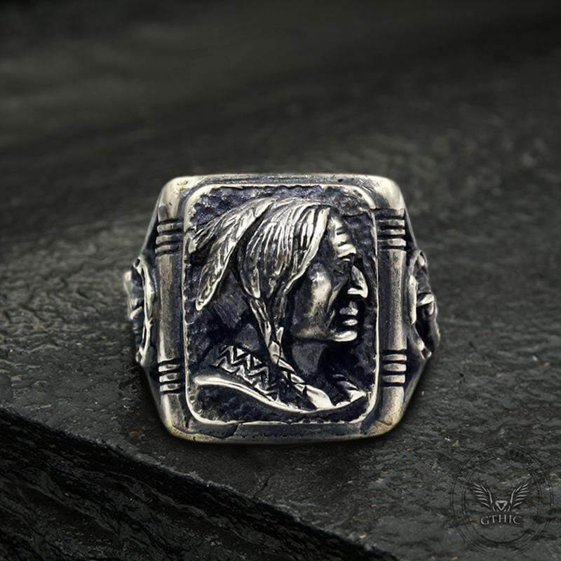 Indian Portrait Sterling Silver Ring | Gthic.com