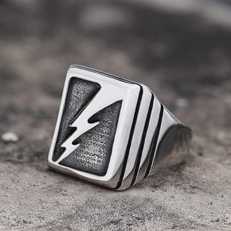 Lightning Bolt Stainless Steel Ring 03 | Gthic.com