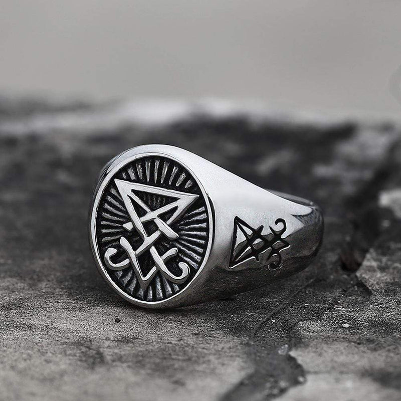 Lucifer Nephilim Seal Stainless Steel Ring | Gthic.com