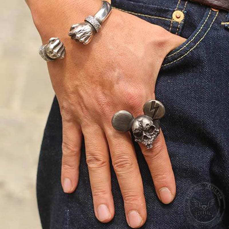 Bague tête de mort en laiton Mickey