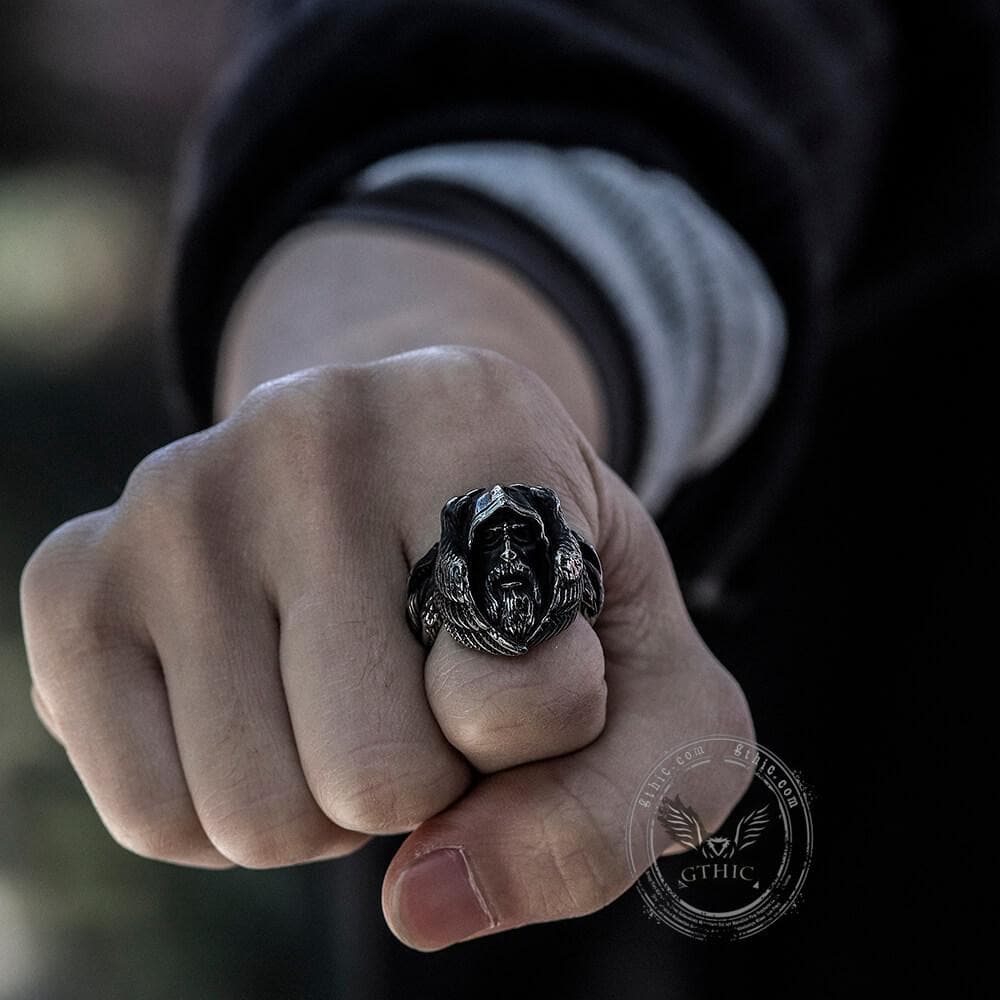 Mythology Odin Wolf Stainless Steel Viking Ring - GTHIC