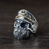 Navy Captain Sterling Silver Skull Ring | Gthic.com