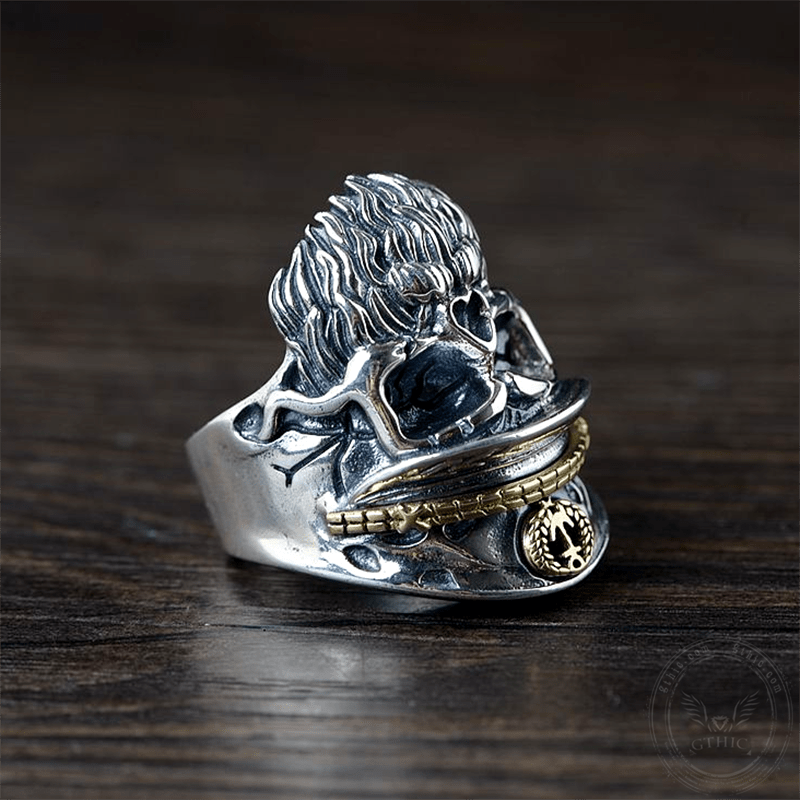 Navy Captain Sterling Silver Skull Ring | Gthic.com