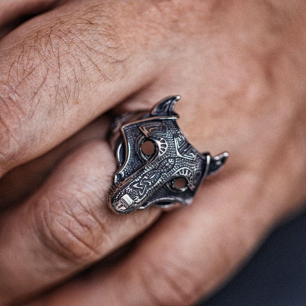 Nordic Wolf Stainless Steel Viking Ring | Gthic.com