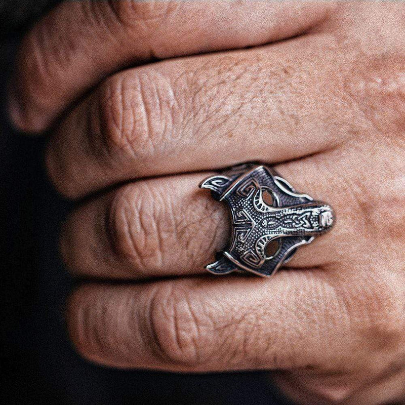 Nordic Wolf Stainless Steel Viking Ring | Gthic.com