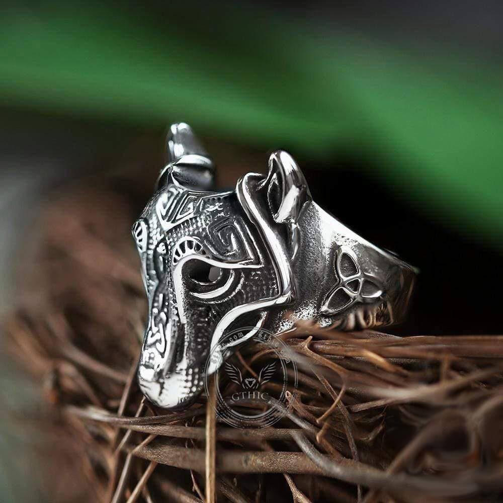 Nordic Wolf Stainless Steel Viking Ring | Gthic.com