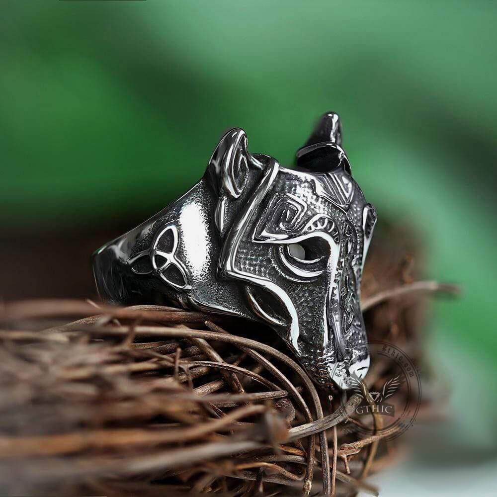 Nordic Wolf Stainless Steel Viking Ring | Gthic.com