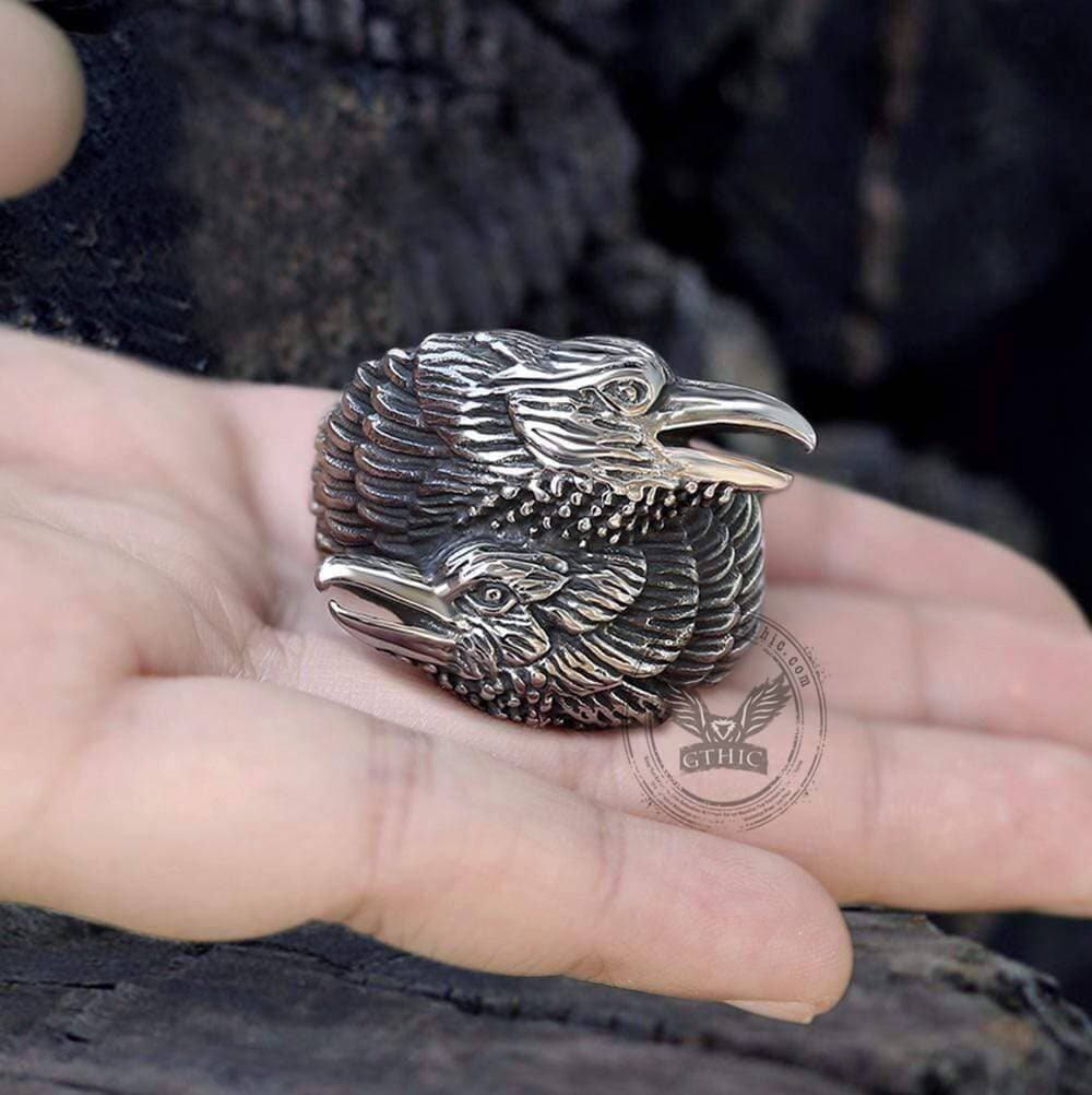 Odin Ravens Huginn and Munin Stainless Steel Viking Ring | Gthic.com