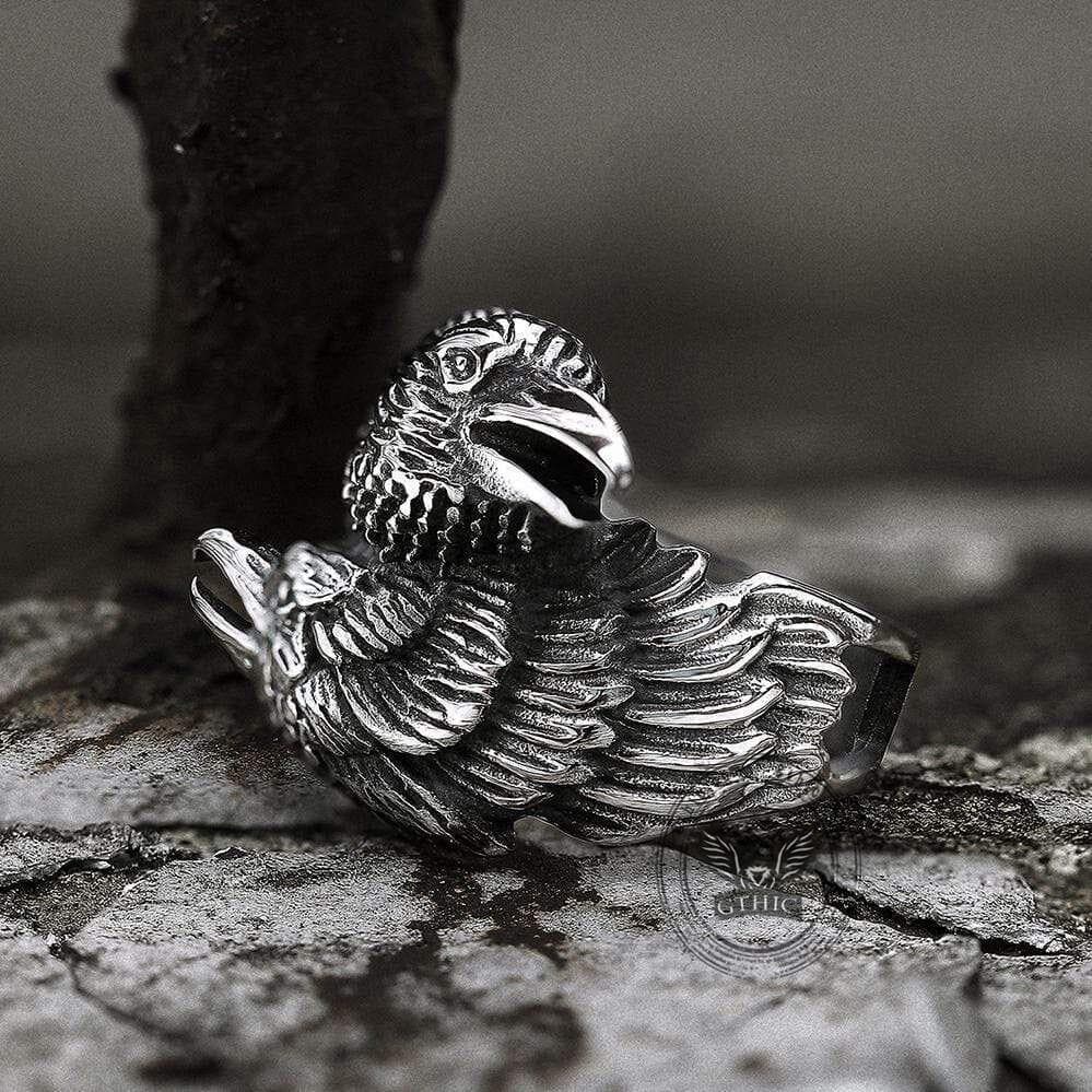 Odin Ravens Huginn and Munin Stainless Steel Viking Ring | Gthic.com