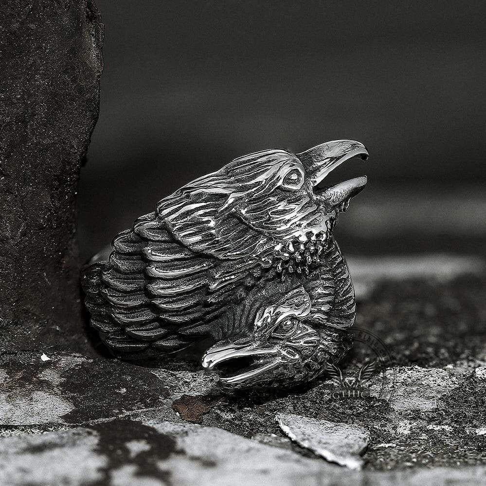 Odin Ravens Huginn and Munin Stainless Steel Viking Ring | Gthic.com