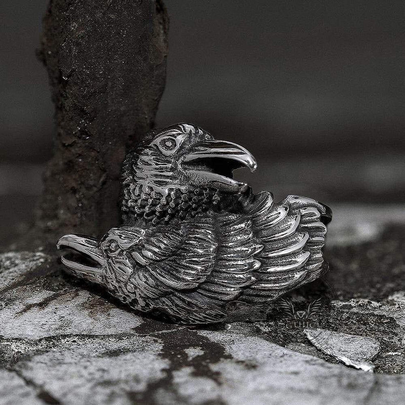 Odin Ravens Huginn and Munin Stainless Steel Viking Ring | Gthic.com