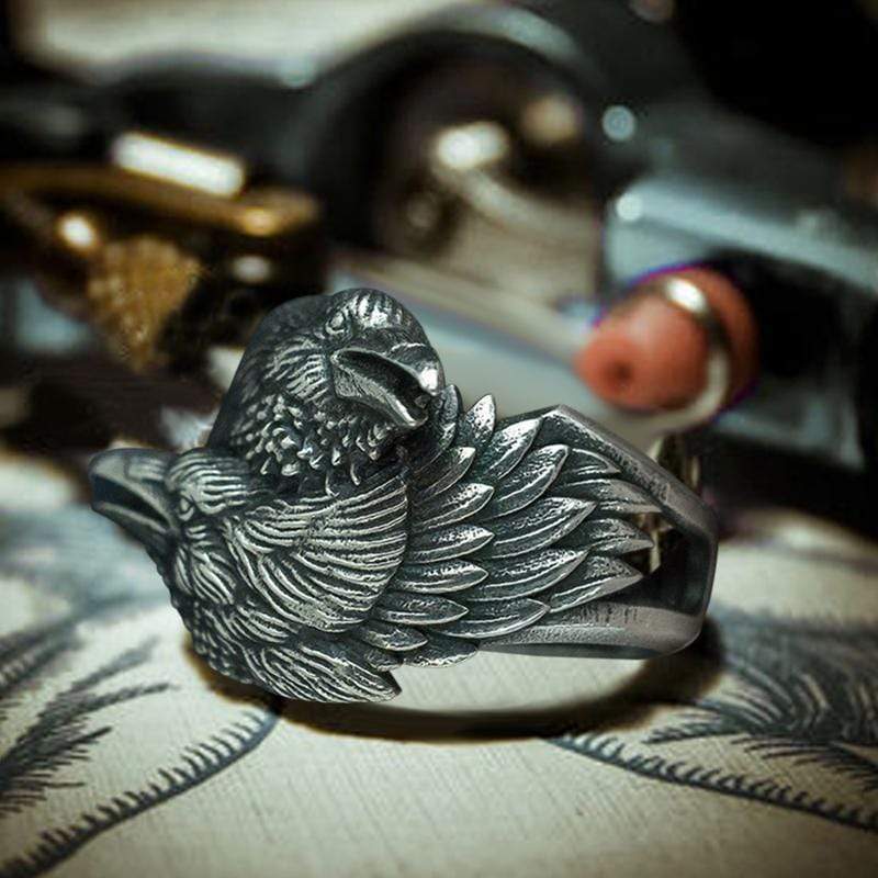 Odin Ravens Huginn and Munin Sterling Silver Viking Ring | Gthic.com